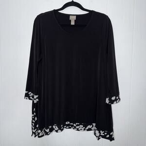 Chico’s Women’s Black Tunic Top Leopard Print Trim Size 1 Medium
